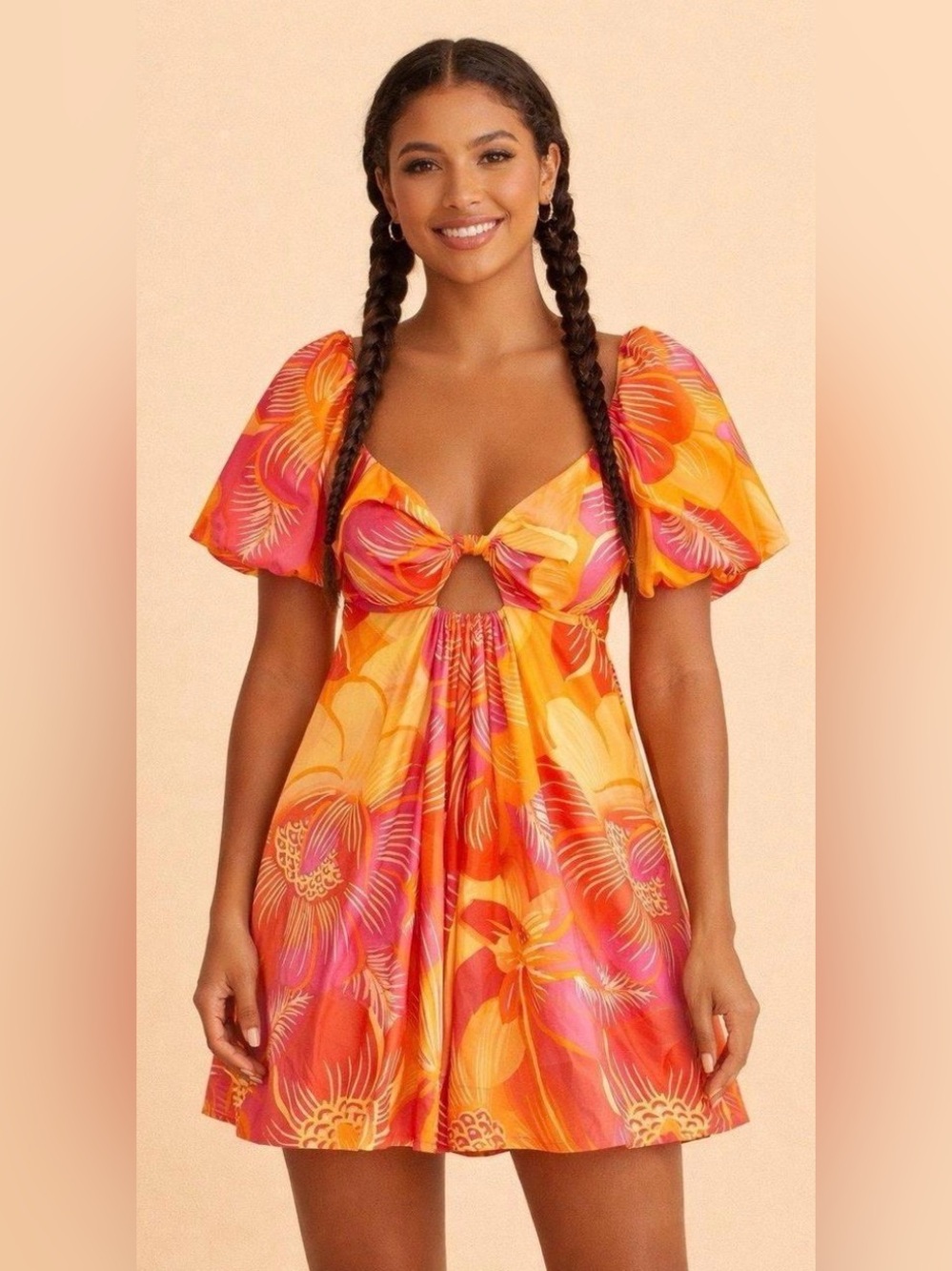FARM Rio Summer Garden Ombre Mini Dress Size Large Orange Pink